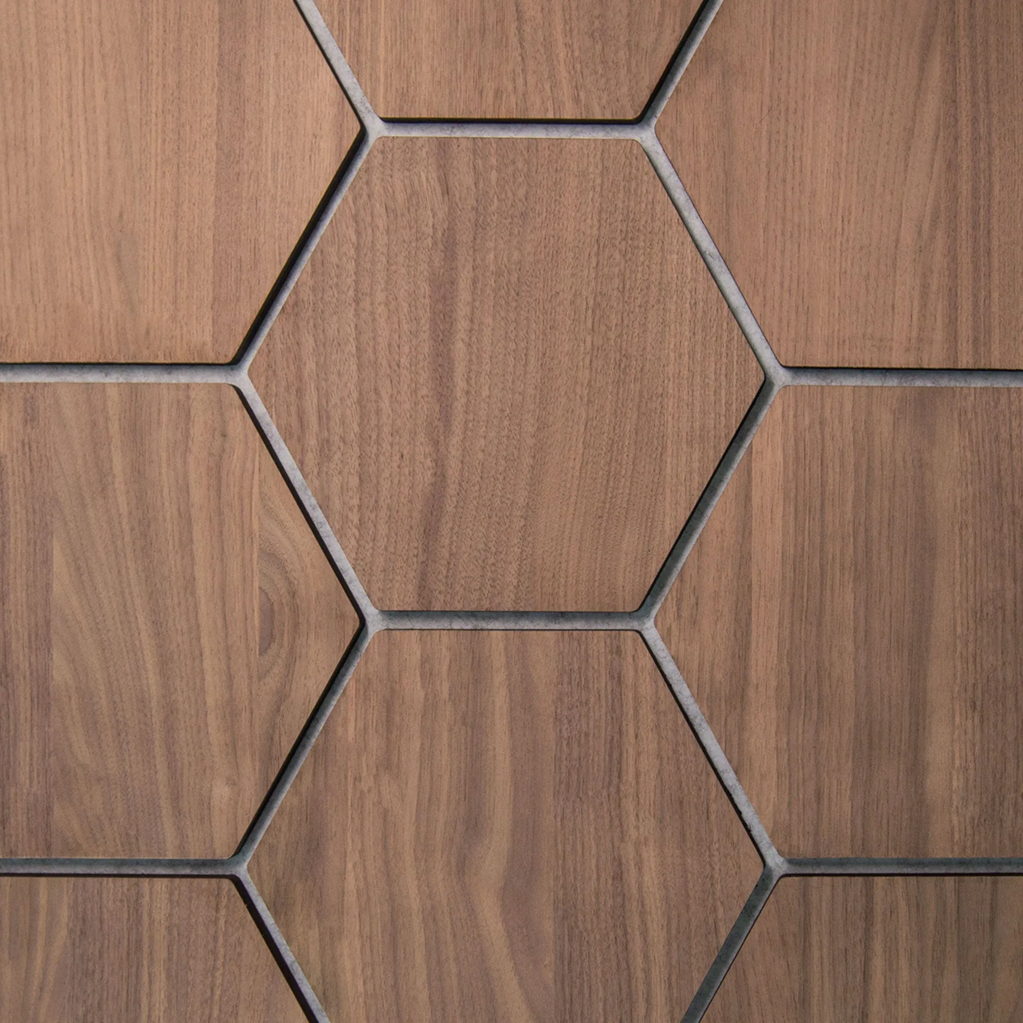 Hexagon Acoustic Panel | Walnut with Gray Felt 32 Inch (4 Panels per Box) | Wall Decor