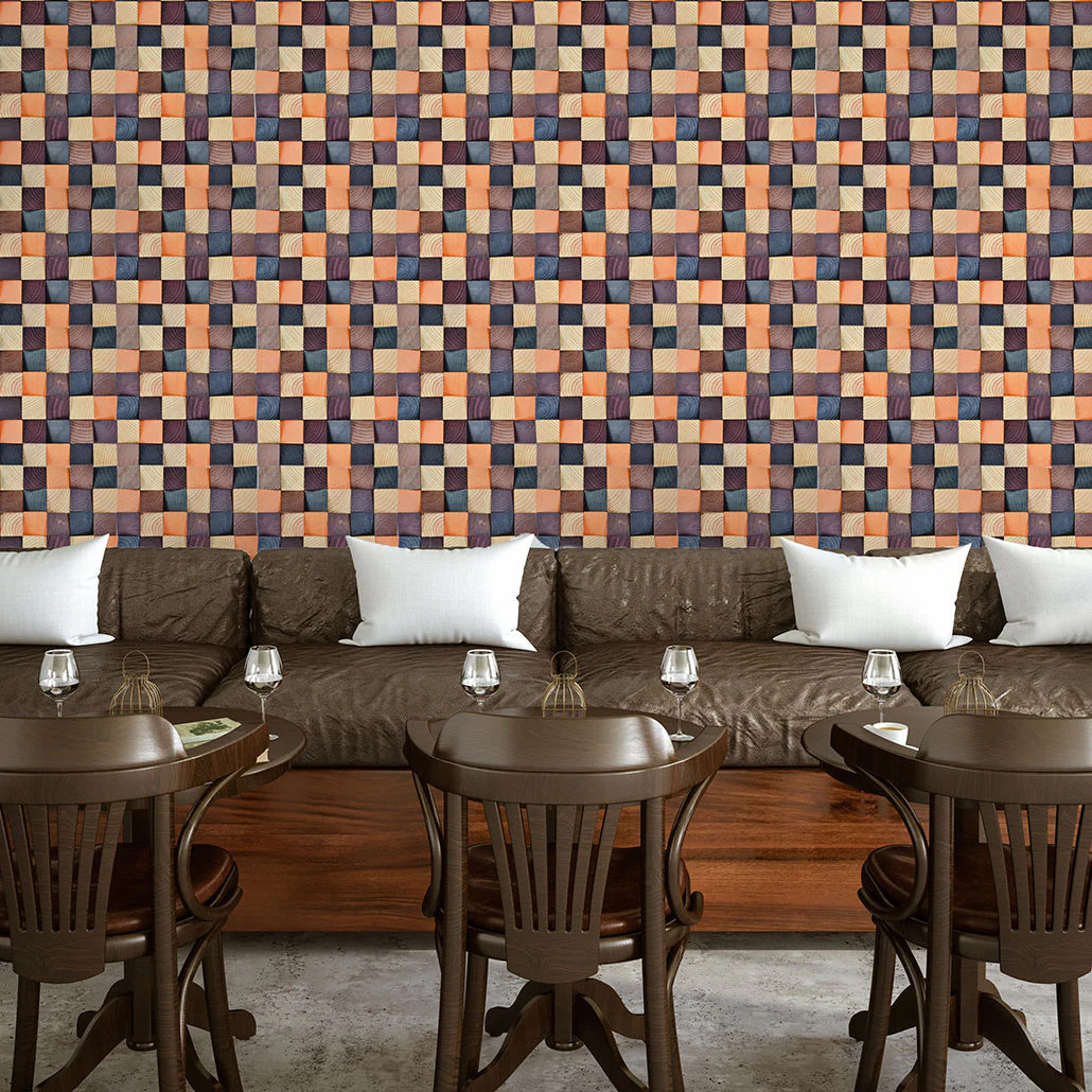 Wood Mosaic Panel | Bold Pine Wood Tile | 12"×12”