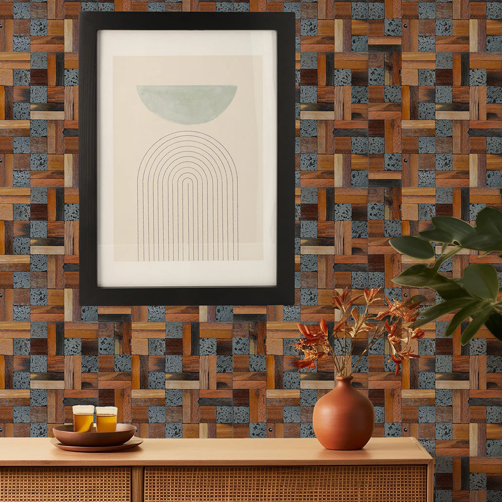 Wood Mosaic Panel | Lava Mix Wood Tile | 12"×12”