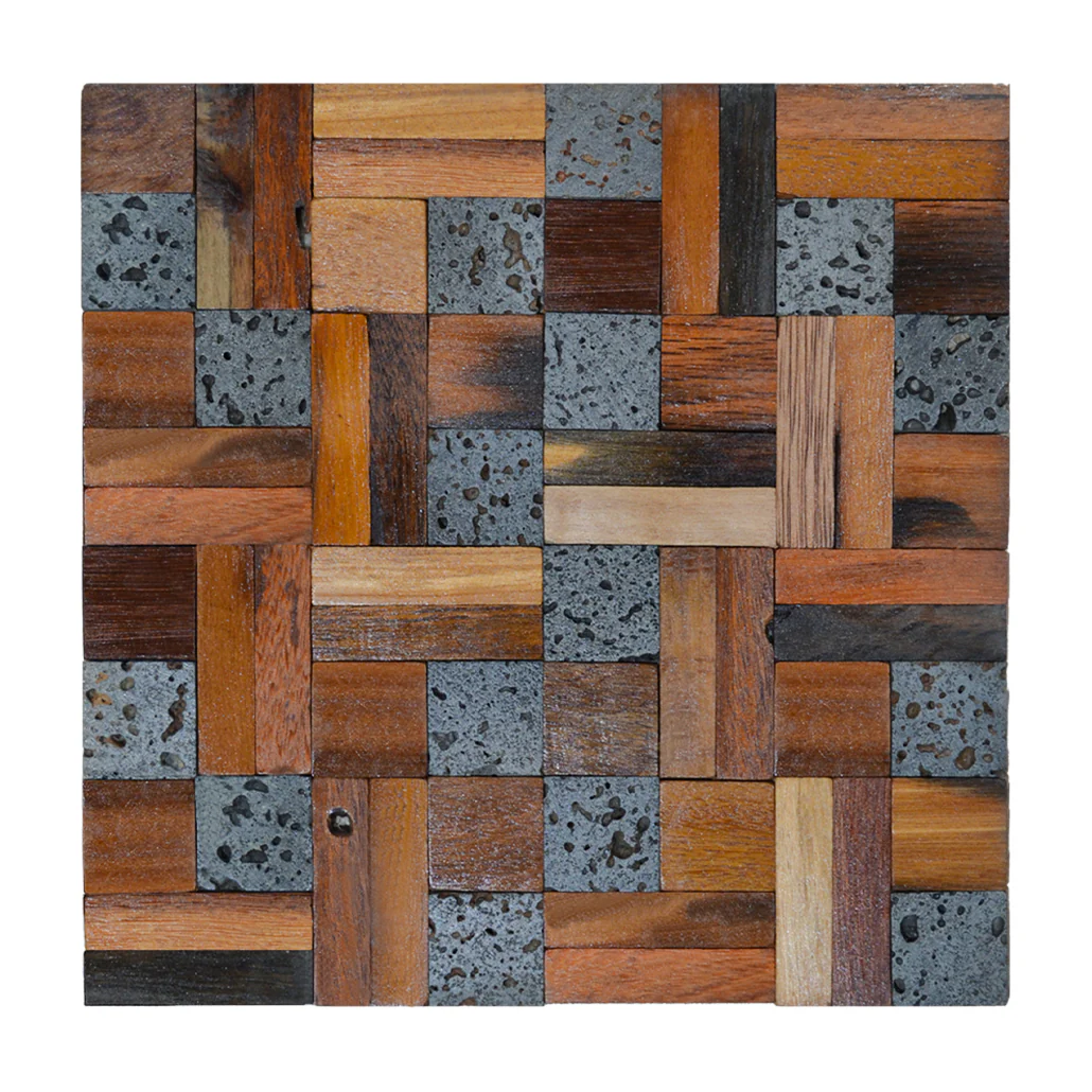 Wood Mosaic Panel | Lava Mix Wood Tile | 12"×12” - Image 2