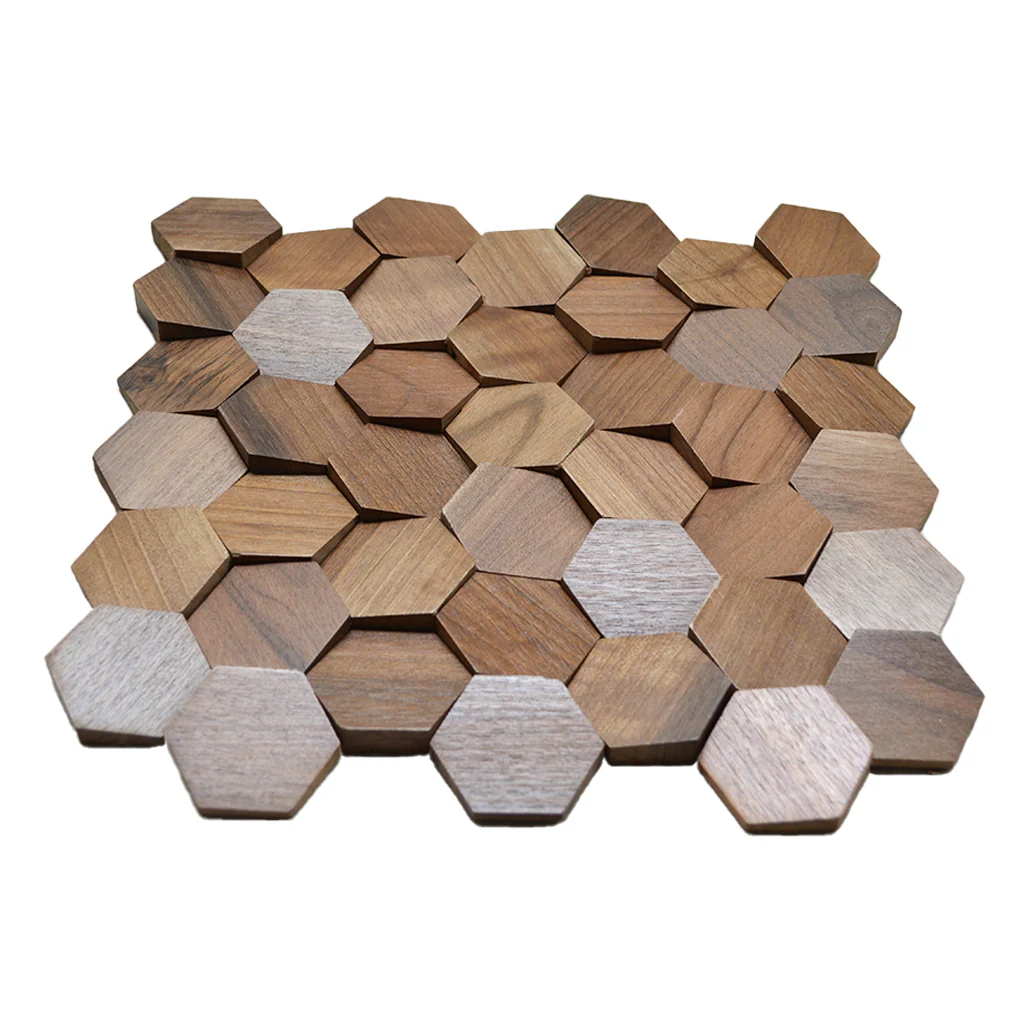 Wood Mosaic Panel | Velvet Walnut Wood Tile | 12.4×11.8” - Image 4